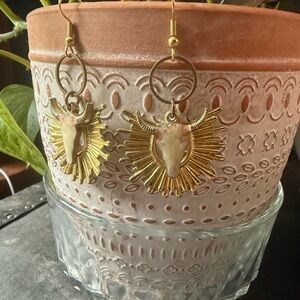 Enameled Cow Skull Earrings